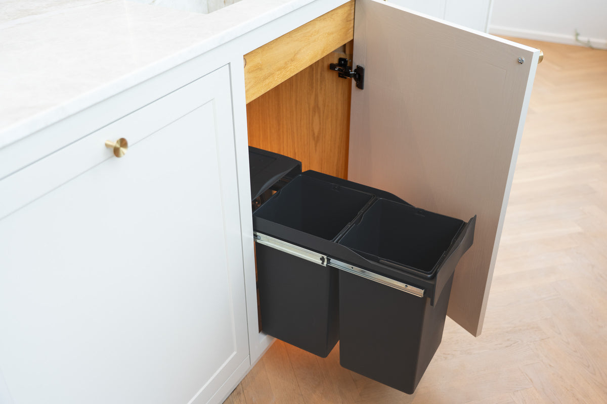 Copenhagen 2-28 black pull-out waste sorting system, 2 × 14 litres