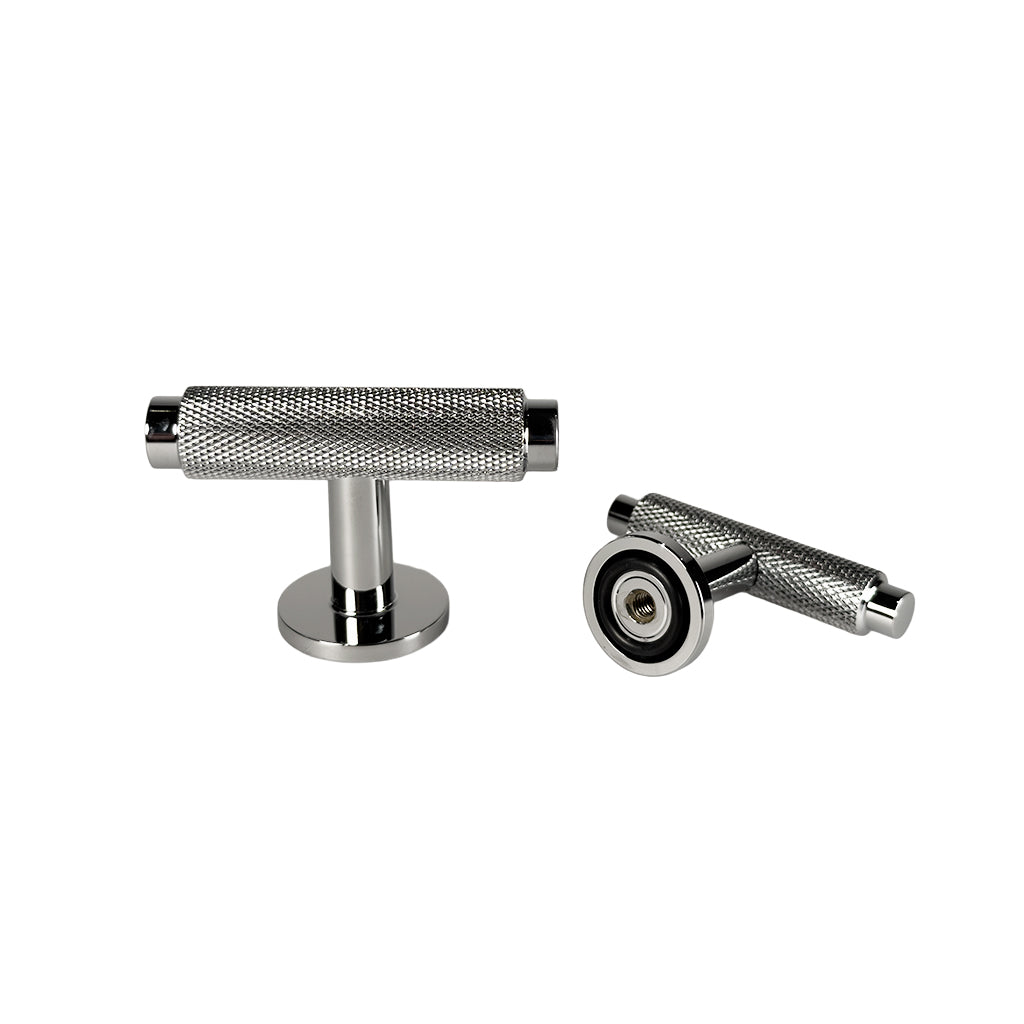 T-bar cabinet knob with diamond-cut pattern – polished nickel-plated, 56 mm – Nørrebro • Chr. Jørgensen