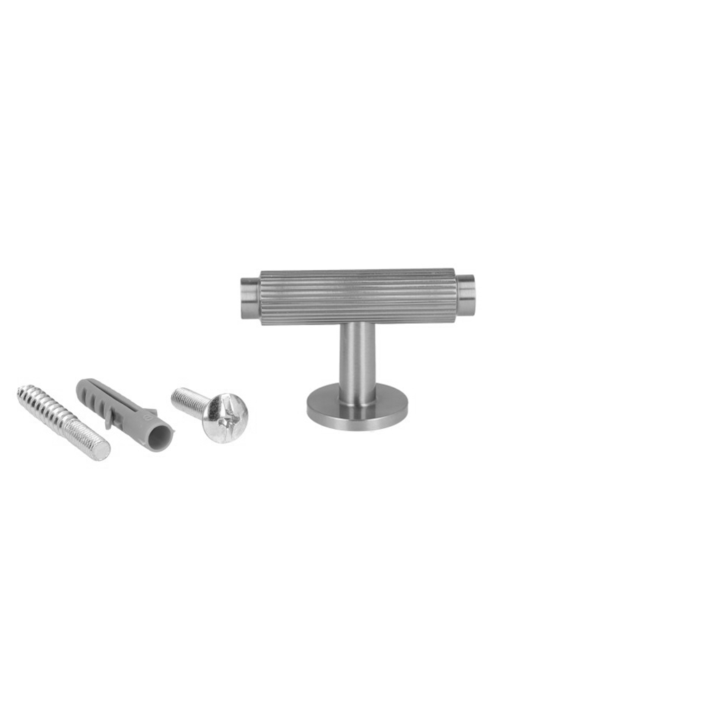 Møbelknop T-bar med linjeret design i rustfrit stål look - Ryvang • Chr. Jørgensen - Copenhagenhomedesign