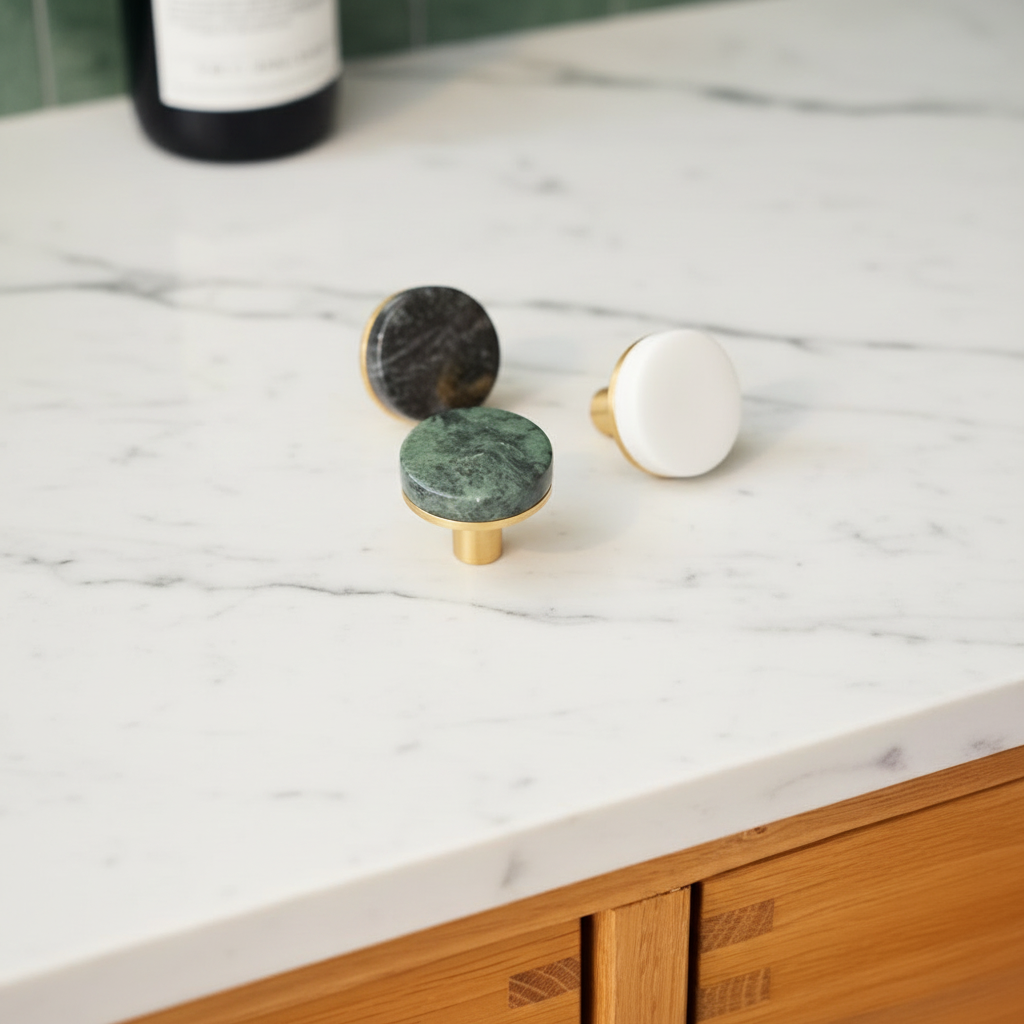 Trørød cabinet knob in green marble and lacquered brushed brass • Chr. Jørgensen