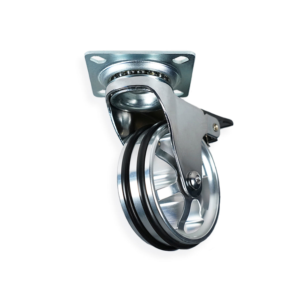 Furniture castor: Berlin • Exclusive furniture castor in shiny aluminium, Ø75 mm, with brake
