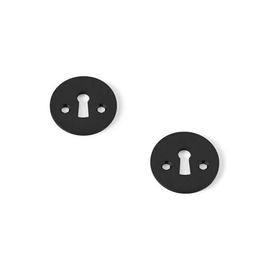 matt black RAL 9005 stainless steel keyhole escutcheons with traditional keyhole-shaped opening, for AJ handles