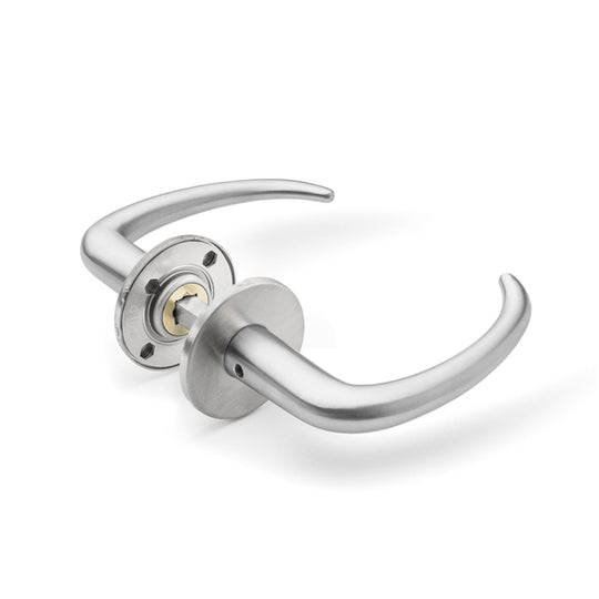 Classic door handle with snap-on cover, brushed stainless steel • d line