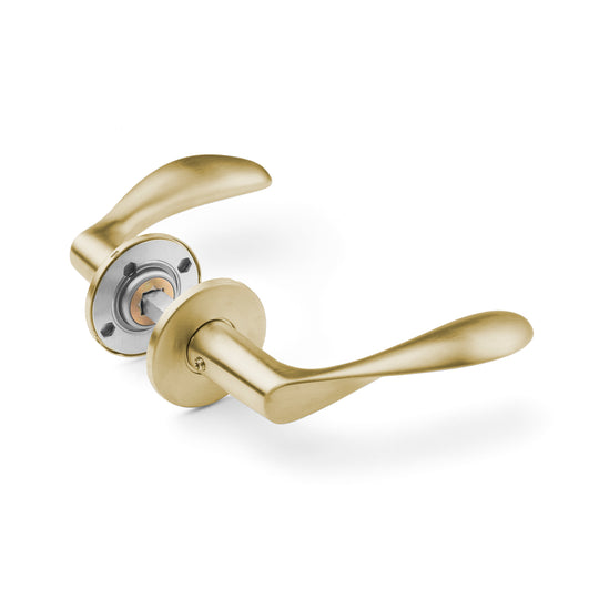 Arne Jacobsen AJ111 door handles, brushed brass look, 111 mm, snap-on covers • d line