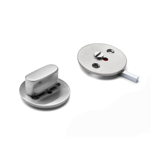 Knud Holscher bathroom turn and release with red/white indicator, brushed stainless steel • d line