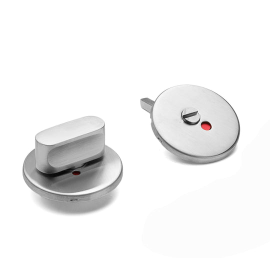 Knud Holscher bathroom turn and release with red/white indicator and snap-on cover, brushed stainless steel • d line
