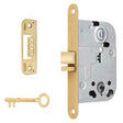 Interior door lock, model 2014, in unlacquered polished brass