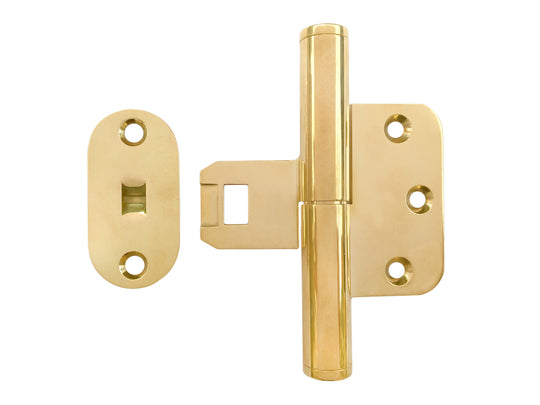 Hamborg snap-on door hinge in polished unlacquered brass