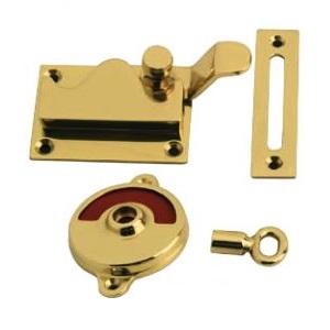 1018 toilet lock with indicator for outward-opening doors, unlacquered polished brass • KYNER & Co