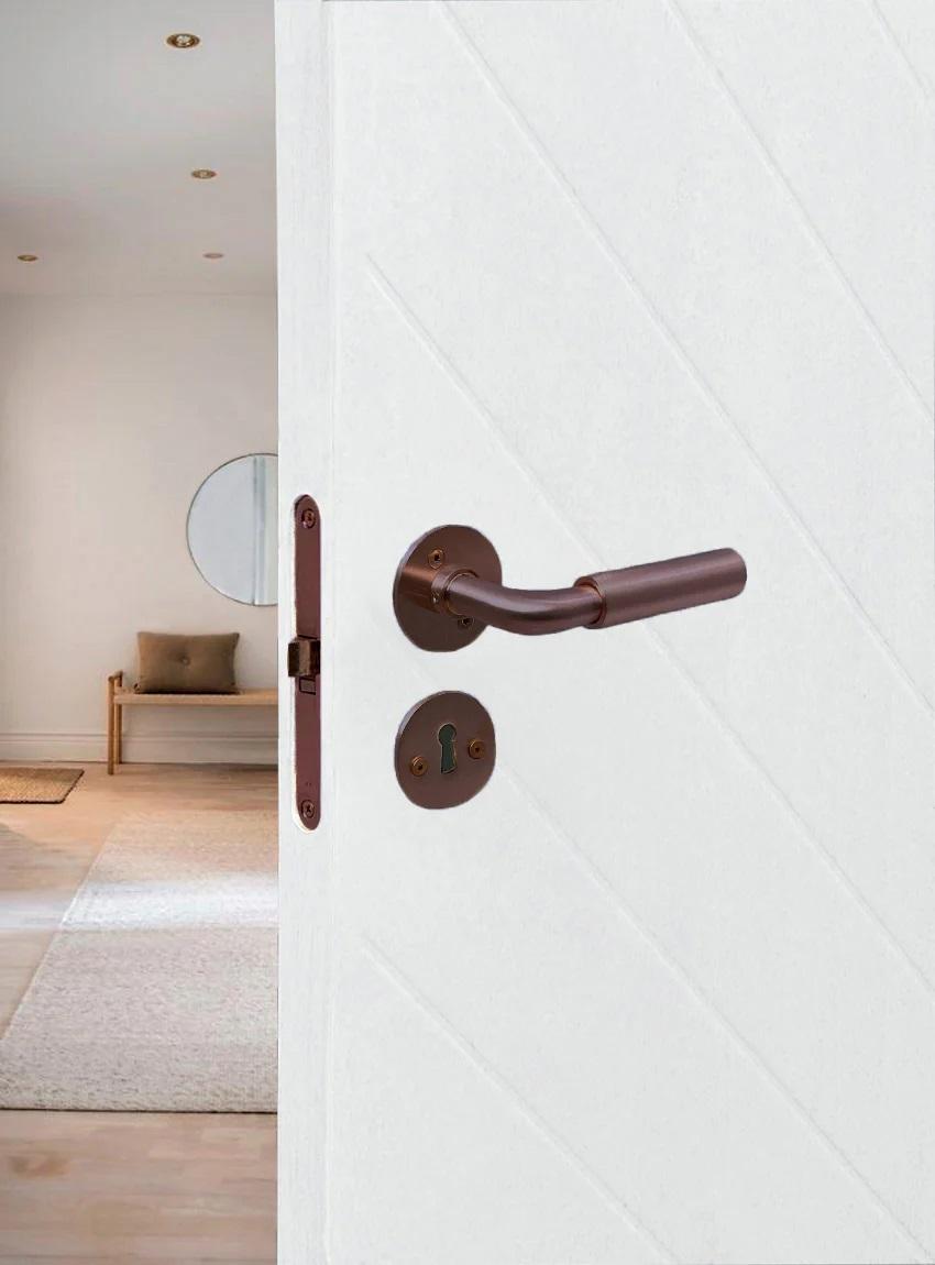 Funkis Espergærde dørhåndtag i bruneret messing inkl. roset og nøgleskilt - Copenhagenhomedesign