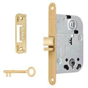 Interior door lock, model 2014, in lacquered brushed brass