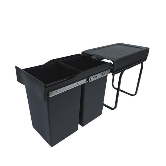 Copenhagen 2-28 black pull-out waste sorting system, 2 × 14 litres