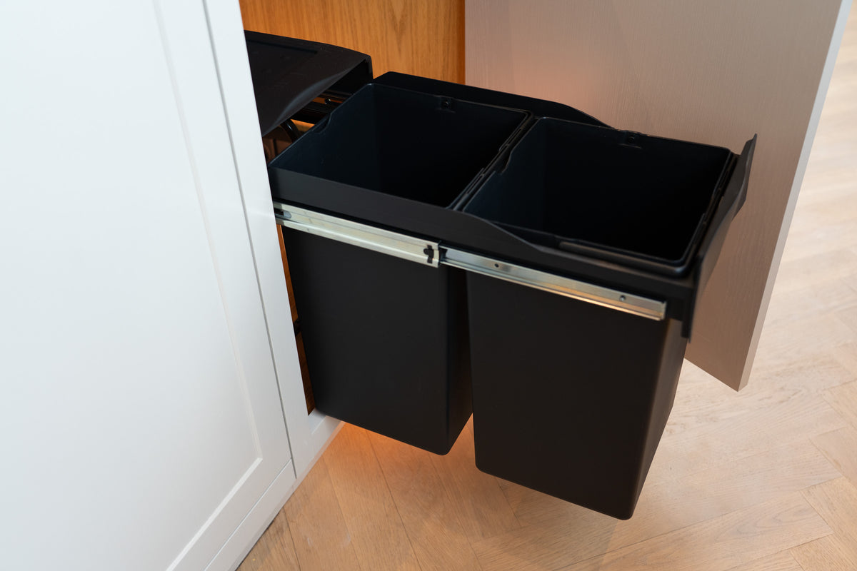 Copenhagen 2-28 black pull-out waste sorting system, 2 × 14 litres
