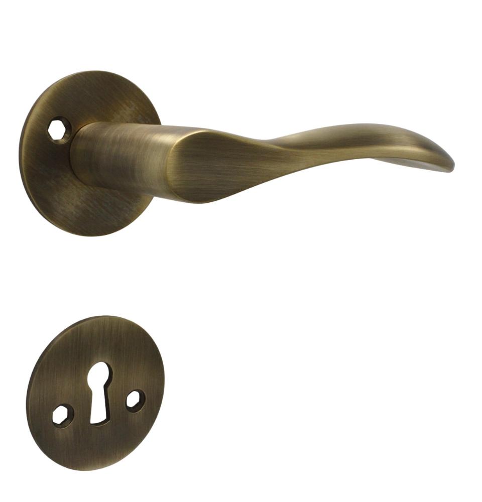 Bellevue door handle in lacquered brushed antique brass, including rose and keyhole escutcheon, c/c 30 mm - Copenhagenhomedesign