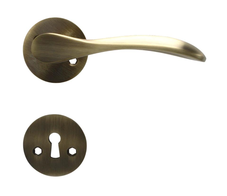 Bellevue door handle in lacquered brushed antique brass, including rose and keyhole escutcheon, c/c 30 mm - Copenhagenhomedesign