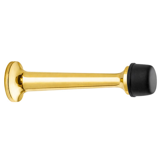 Lacquered solid brass door stop, black plastic cap, 78 mm