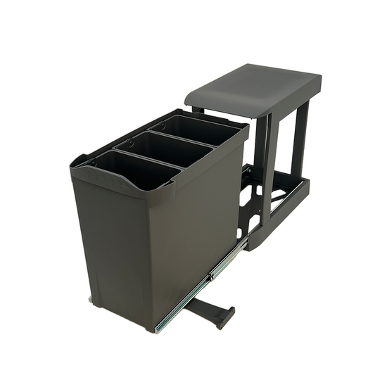Amsterdam 3-30 – automatic full-extension waste system, 3 × 10L, dark grey