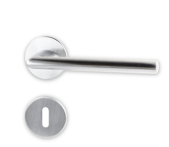 Jazz door handle set, stainless steel look, with roses and keyhole escutcheons