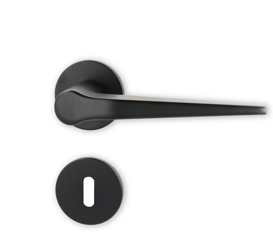 Funk door handle set, matt black, with roses and keyhole escutcheons
