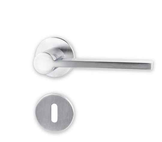Rock door handle set, stainless steel look, with roses and keyhole escutcheons