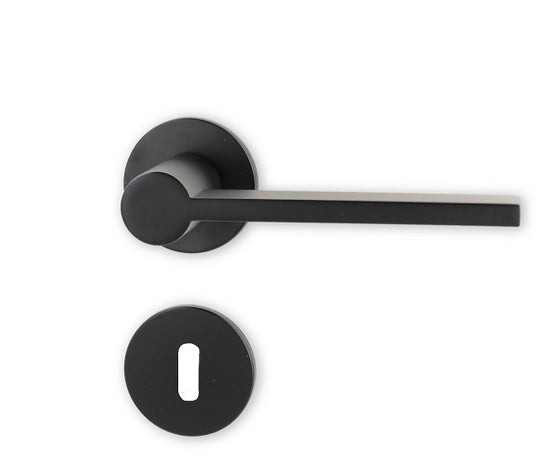 Rock door handle set, matt black, with roses and keyhole escutcheons