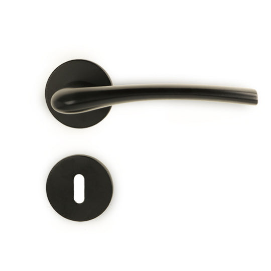Trance door handle set, matt black, with roses and keyhole escutcheons