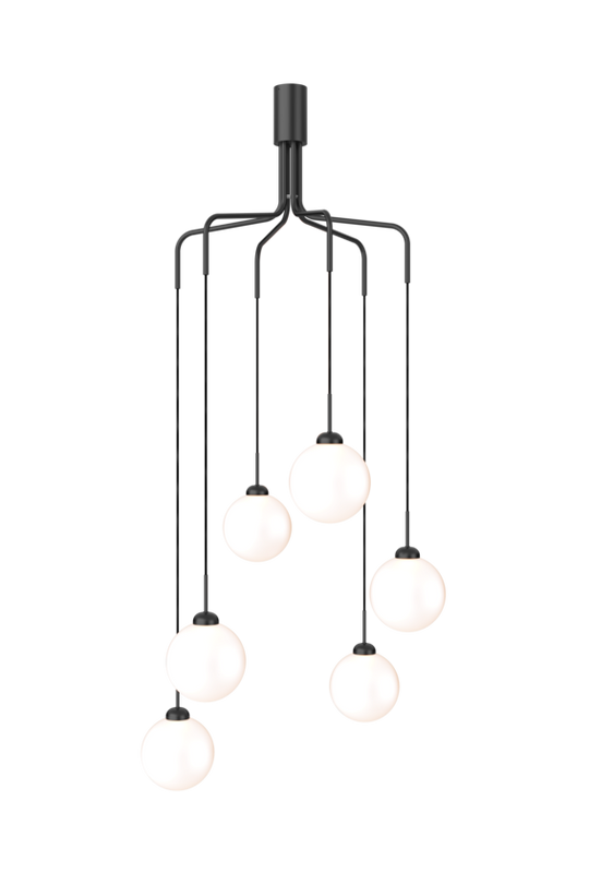 Apiales Cluster 6 chandelier, satin black / opal • NUURA