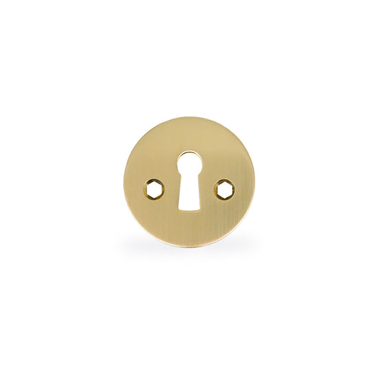 Brushed brass keyhole escutcheons with traditional keyhole-shaped opening, for AJ handles