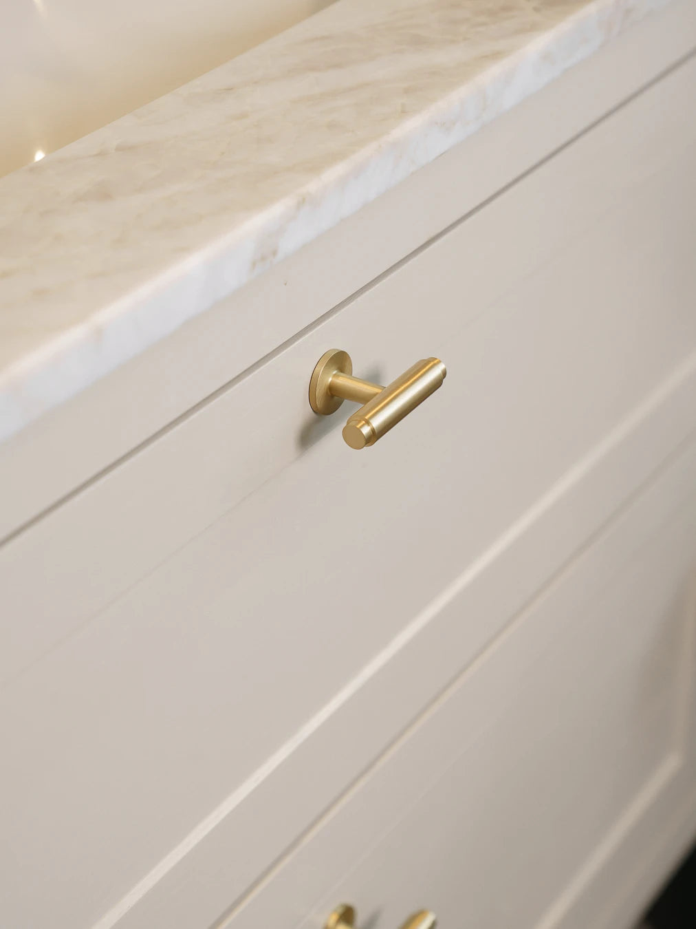 Hasseris T-bar cabinet knob in brushed brass, lacquered • Chr. Jørgensen