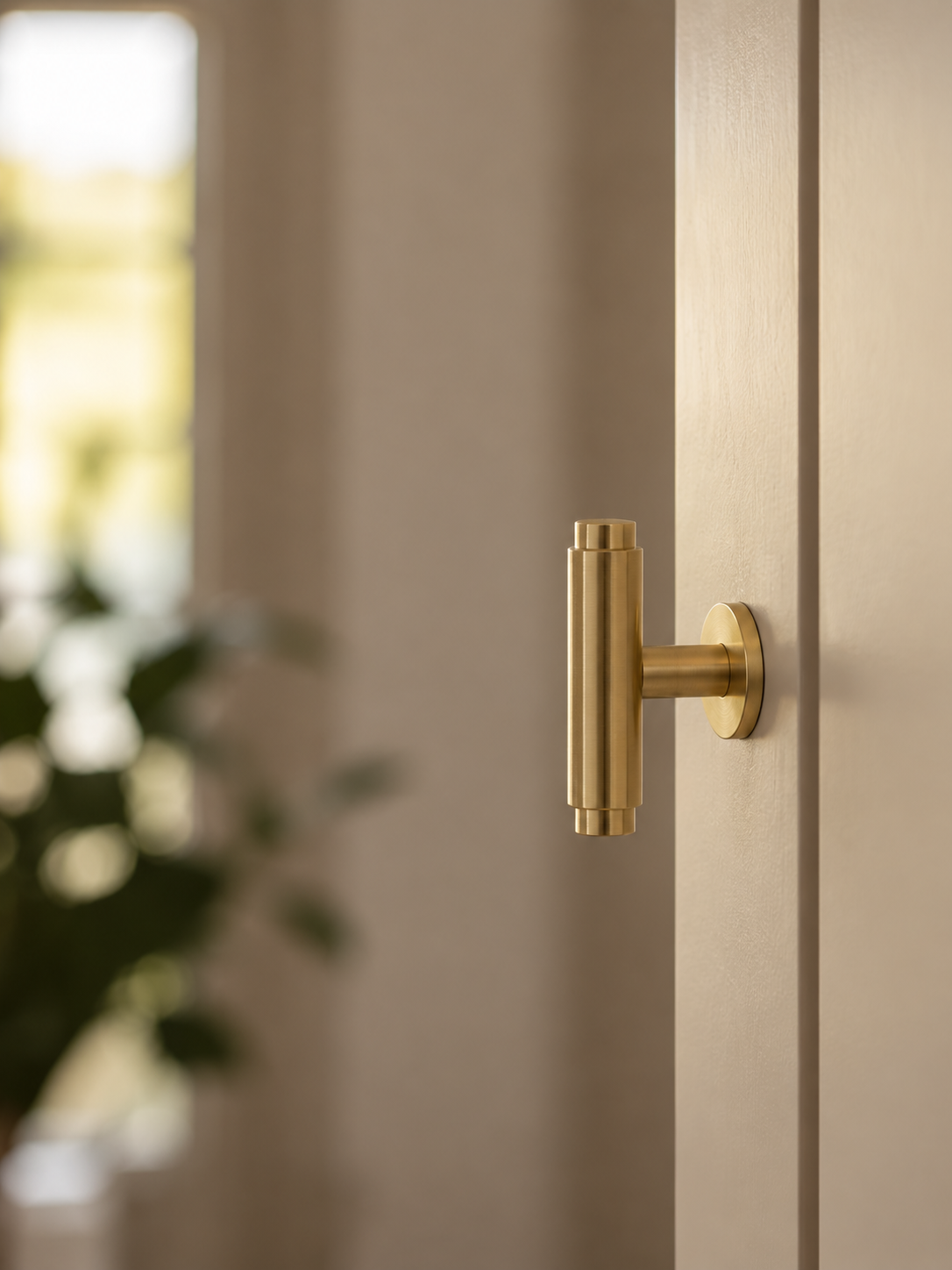 Hasseris T-bar cabinet knob in brushed brass, lacquered • Chr. Jørgensen
