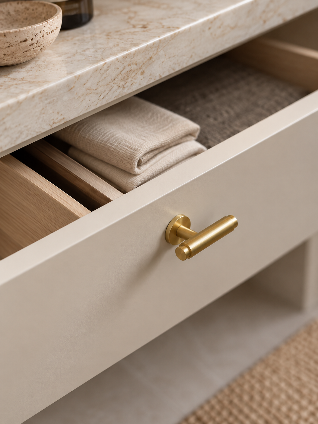 Hasseris T-bar cabinet knob in brushed brass, lacquered • Chr. Jørgensen