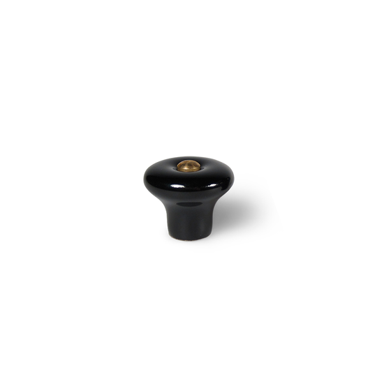 Lyngby black porcelain knob with brass screw, 25 mm