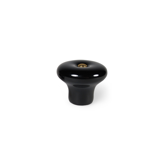 Lyngby black porcelain knob with brass screw, 31 mm