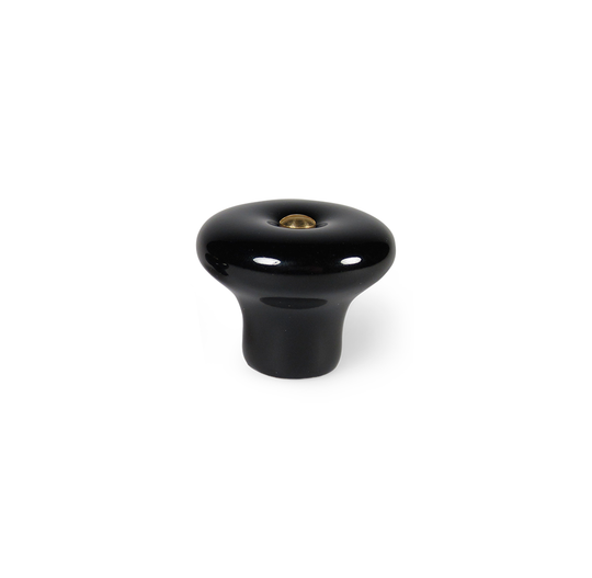 Lyngby black porcelain knob with brass screw, 36 mm