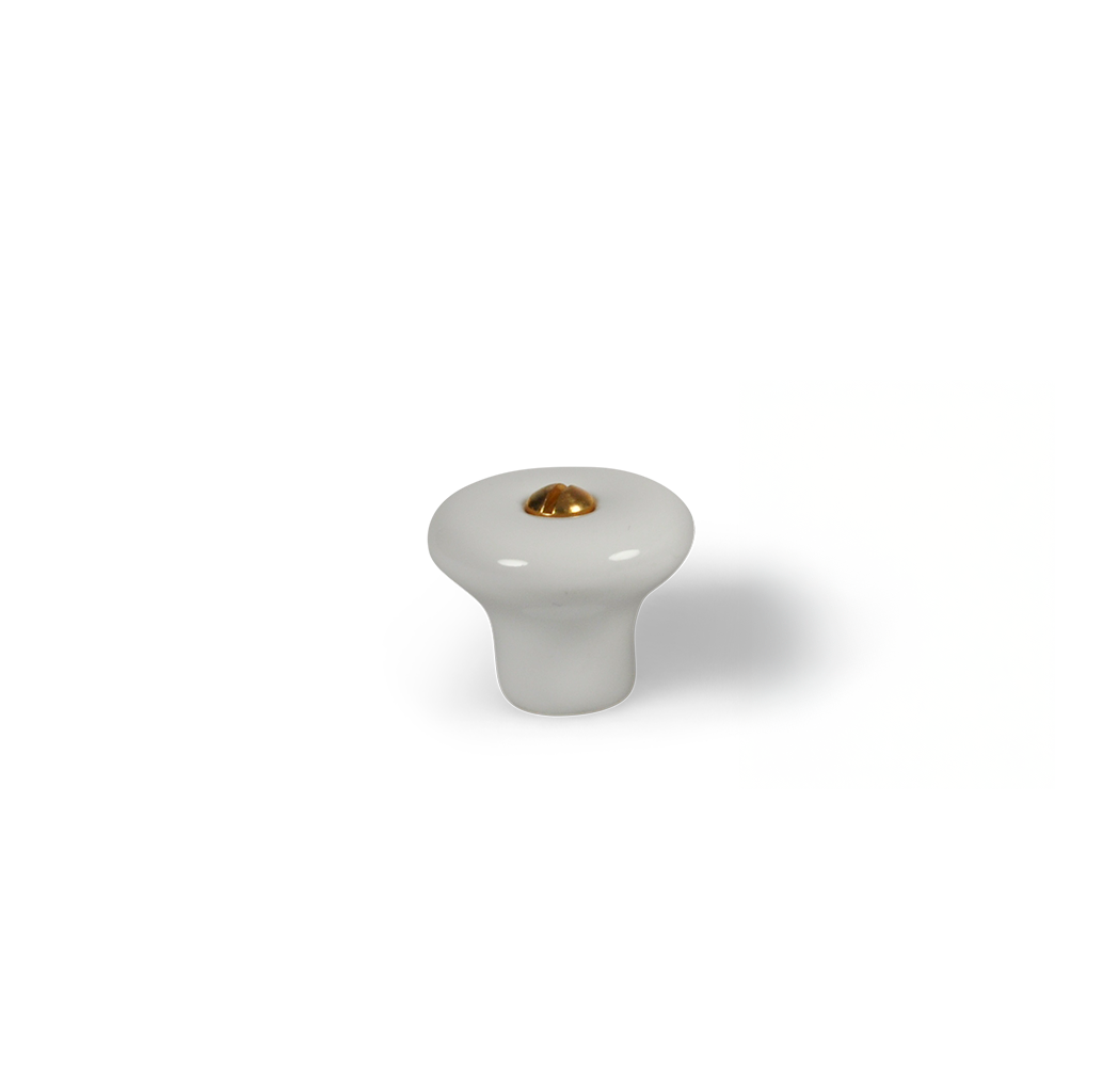 Porcelænsknop i hvid porcelæn med messingskrue, 25 mm - Lyngby • Chr. Jørgensen - Copenhagenhomedesign
