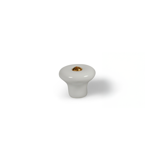 Lyngby white porcelain knob with brass screw, 25 mm