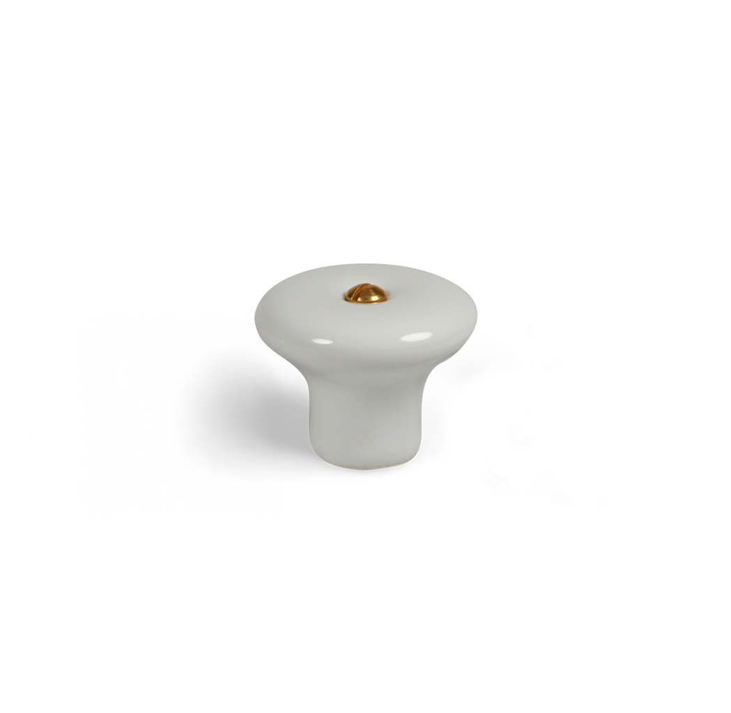 Porcelænsknop i hvid porcelæn med messingskrue, 31 mm - Lyngby • Chr. Jørgensen - Copenhagenhomedesign