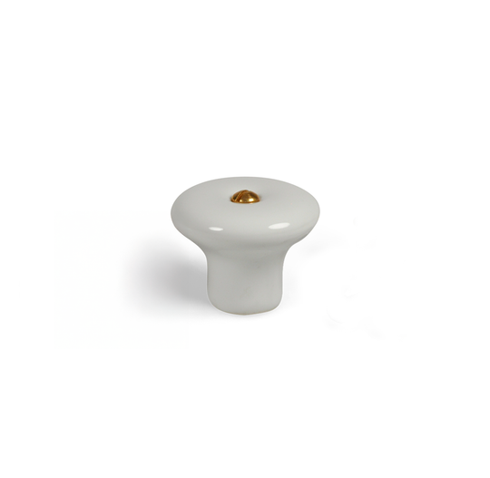 Lyngby white porcelain knob with brass screw, 31 mm