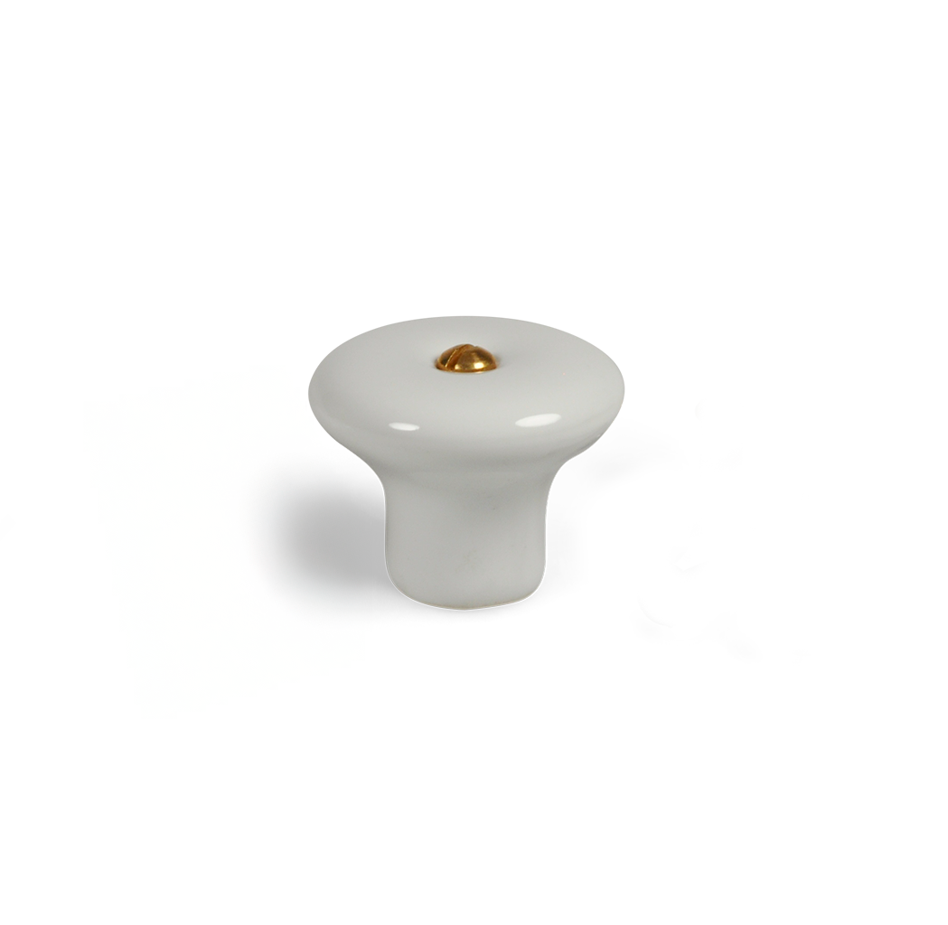 Porcelænsknop i hvid porcelæn med messingskrue, 36 mm - Lyngby • Chr. Jørgensen - Copenhagenhomedesign