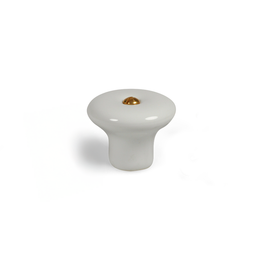 Lyngby white porcelain knob with brass screw, 36 mm
