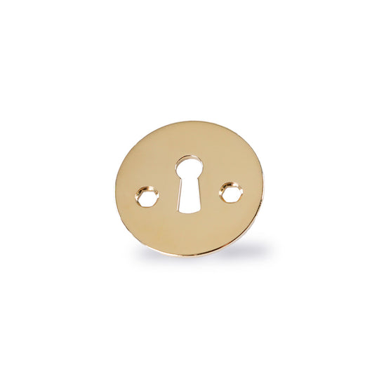 Polished brass keyhole escutcheons with traditional keyhole-shaped opening, for AJ handles