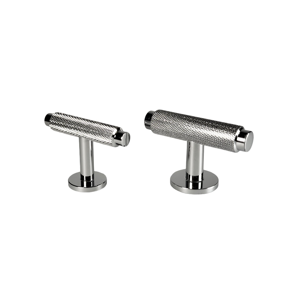 T-bar cabinet knob with diamond-cut pattern – polished nickel-plated, 56 mm – Nørrebro • Chr. Jørgensen
