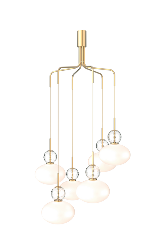 Rizzatto Cluster 6 chandelier, satin brass / opal • NUURA