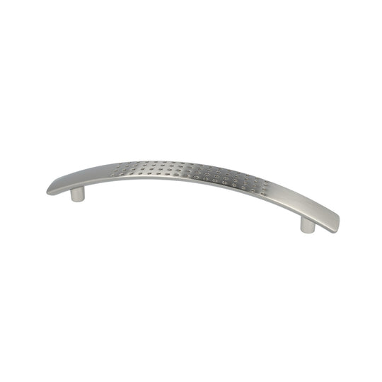 Ørestaden curved kitchen handle with hole pattern, stainless steel look