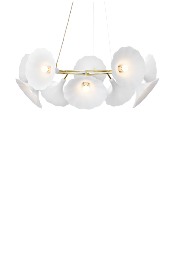 Petalii 10 lysekrone, polished brass / opal • NUURA - Copenhagenhomedesign