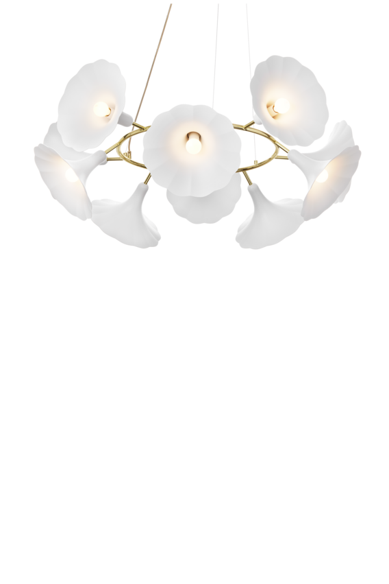 Petalii 10 lysekrone, polished brass / opal • NUURA - Copenhagenhomedesign