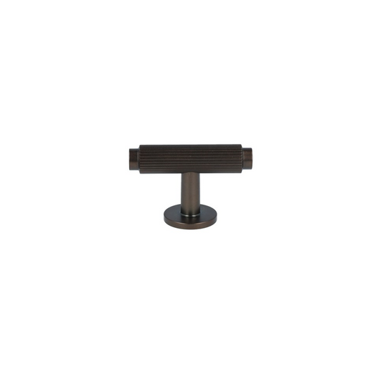 Ryvang T-bar cabinet knob with linear texture, browned brass look