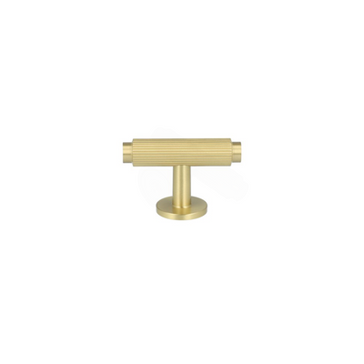 Ryvang T-bar cabinet knob with linear texture in brushed brass, lacquered • Chr. Jørgensen