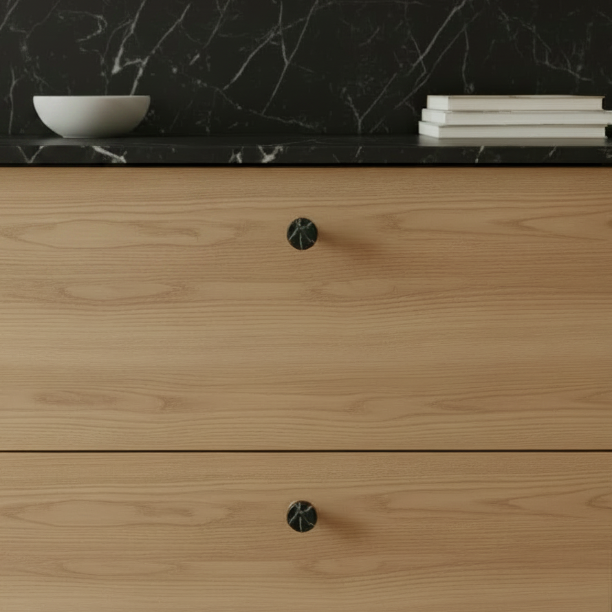 Trørød cabinet knob in black marble and lacquered brushed brass • Chr. Jørgensen