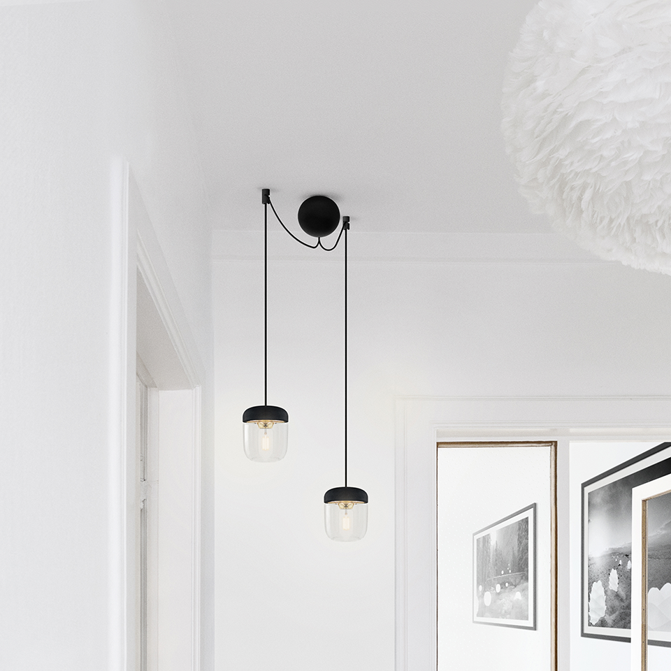 Canonball Cluster 2, baldakin med 2 x ledning og fatning E27, sort • UMAGE - Copenhagenhomedesign